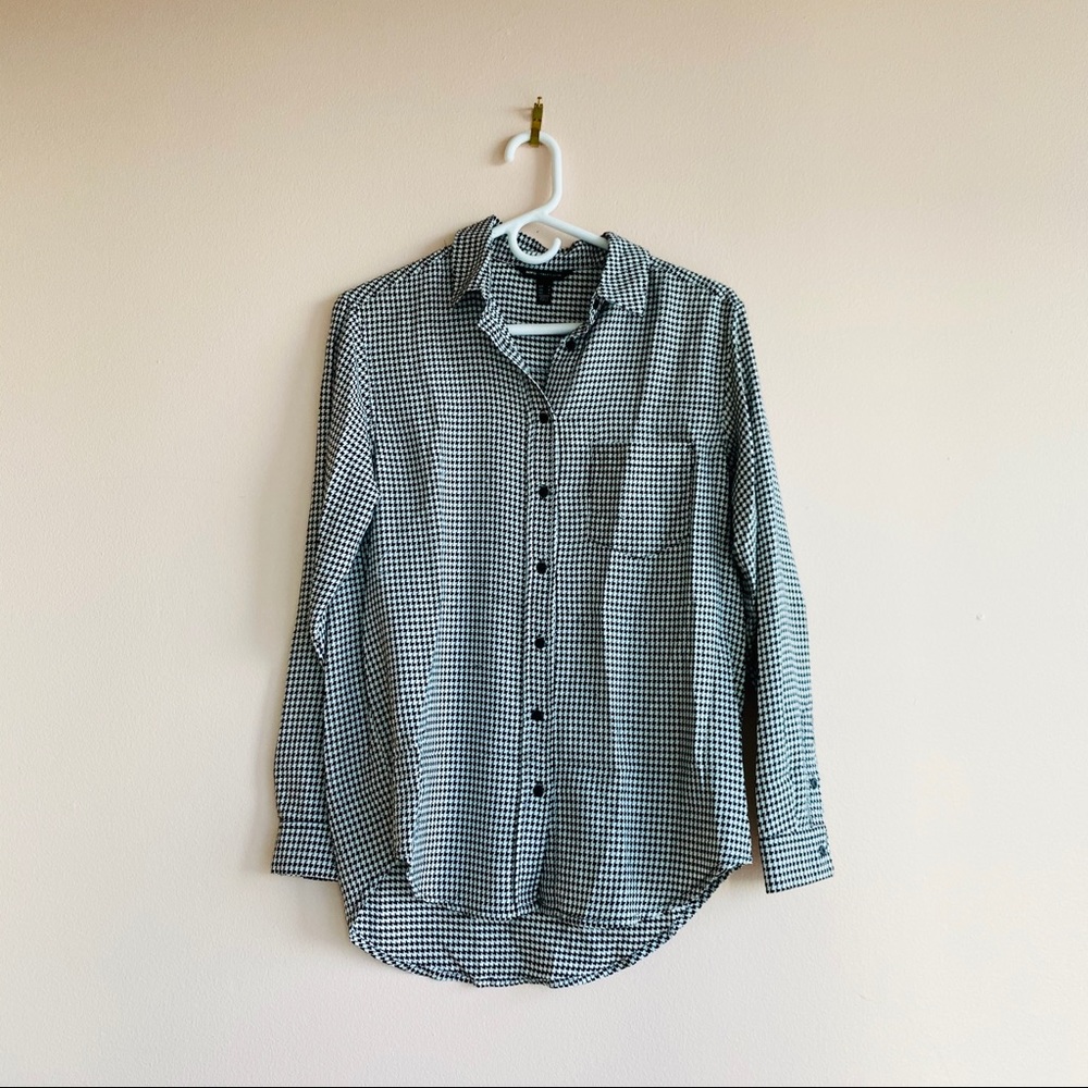 Mango Houndstooth Long Sleeve Button Up Size M